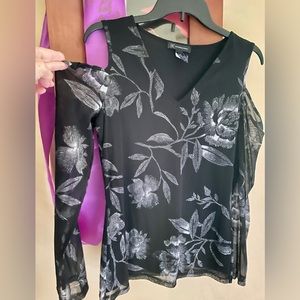 INC Cold-shoulder floral Blouse
